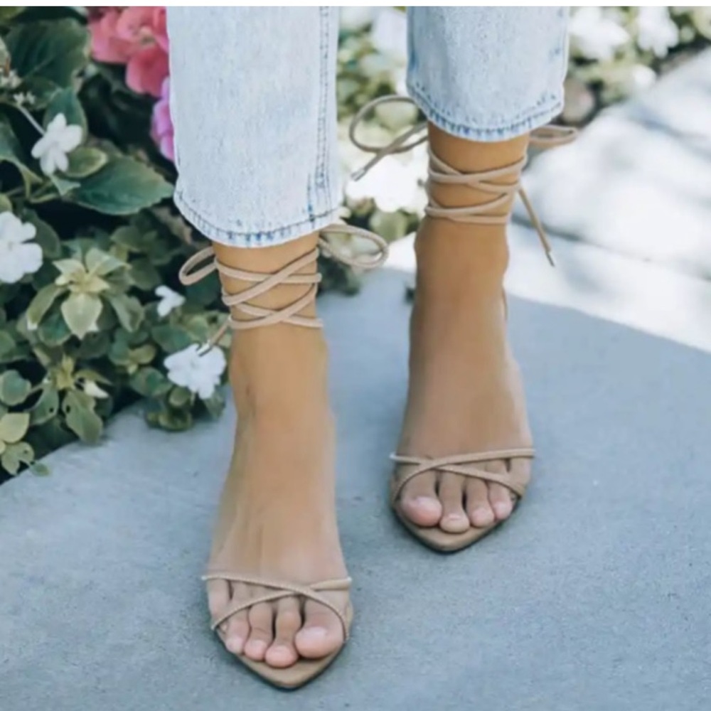 Vici Beige Lace-Up Strappy Sandals - Women